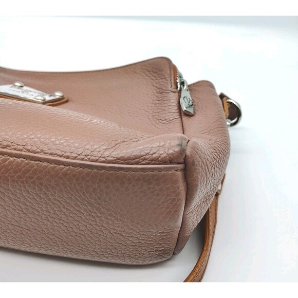 Valentina Taupe Tan Pebbled Leather Shoulder Bag Crossbody Purse Neutral Italy - Picture 13 of 16